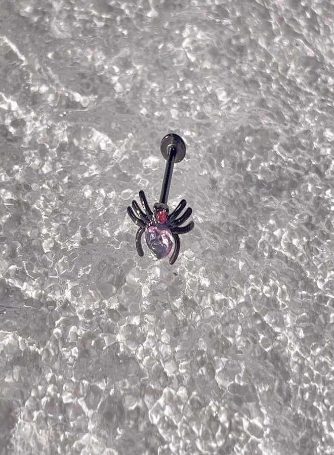 Izpack أقراط غضروفية بتصميم عنكبوت عتيق، مناسبة للرجال والنساء، مصنوعة من الفولاذ المقاوم للصدأ، مرصعة بكريستال وردي على شكل قلب، بتصميم مميز على شكل قلب، مناسبة للهالوين والعطلات، مقاس 16G - Image 5